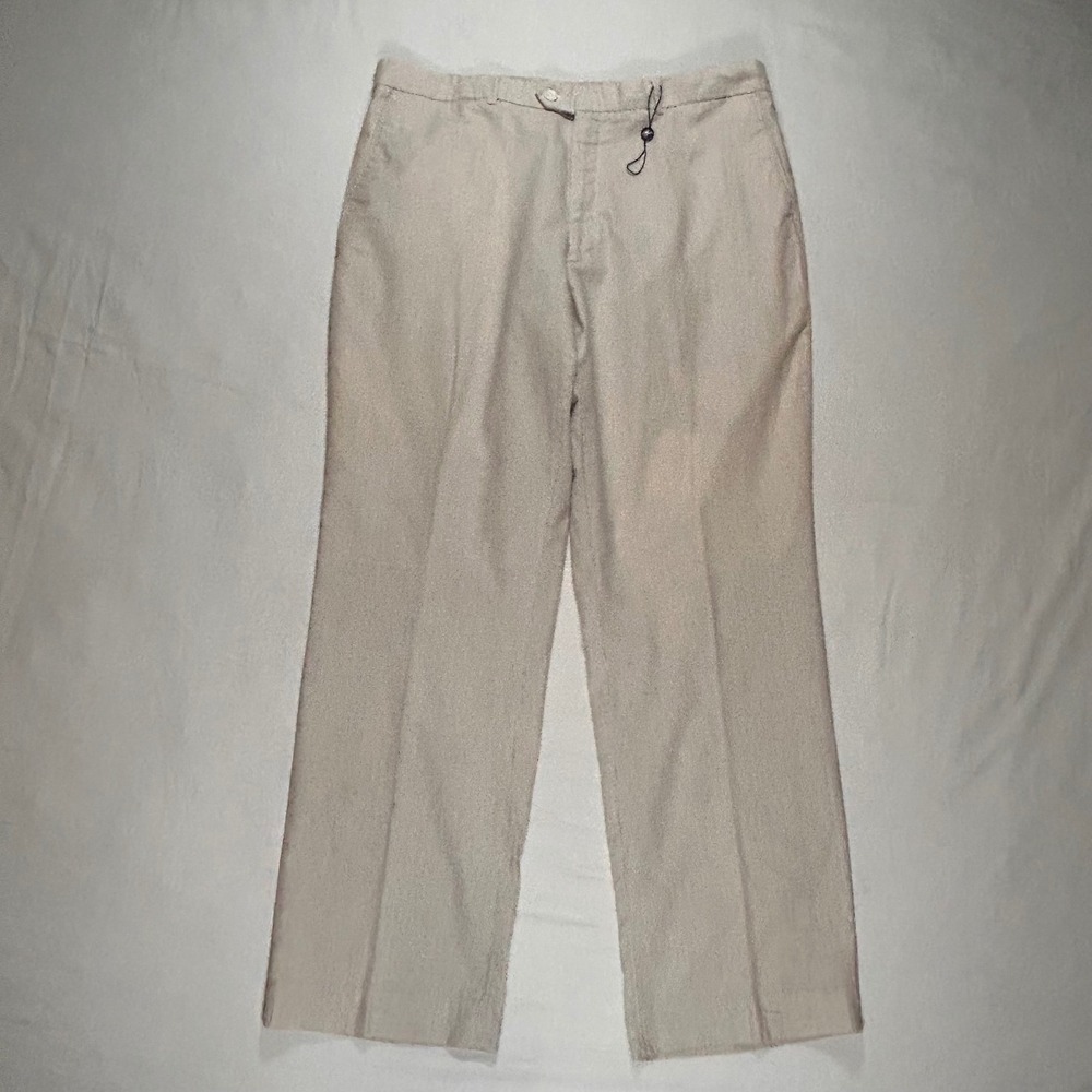 Alan Flusser Seersucker Pants Mens 40x32 Beige Micro Stripe‎ Flat Front Coastal